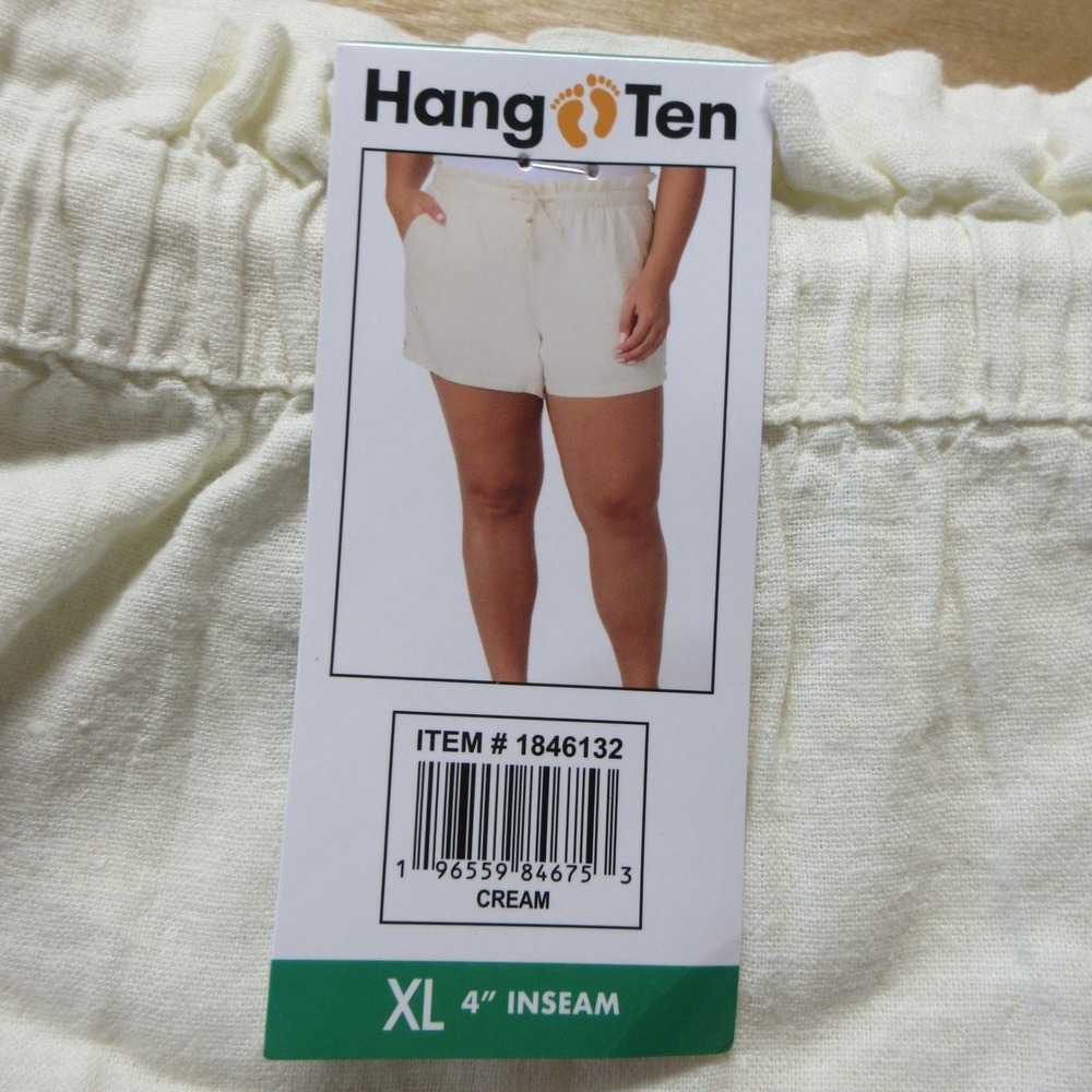 HANG TEN Linen Blend  Pull On Shorts XL Sheer Cream Ivory Drawstring Relaxed NWT - Picture 6 of 11